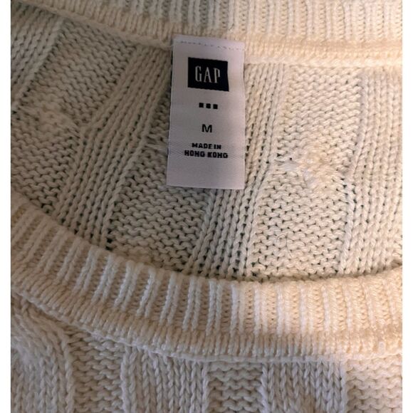 GAP Sweater SZ M Cream Cotton Cable Knit Crew Neck  Preppy Cozycore Normcore - Picture 6 of 6